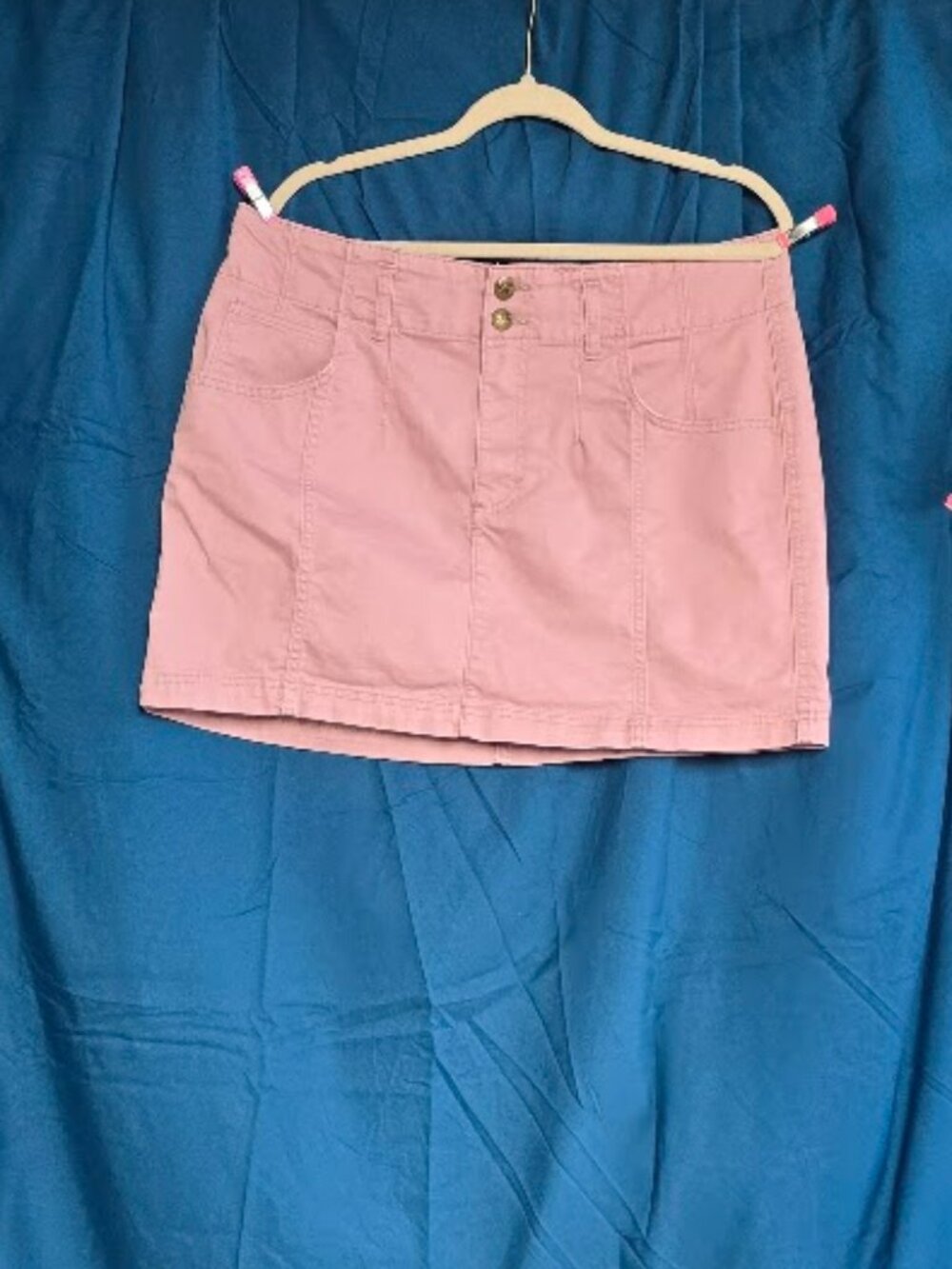 Lee Pink Denim Mini Skirt High Waisted Utility Cargo Pockets Size 16